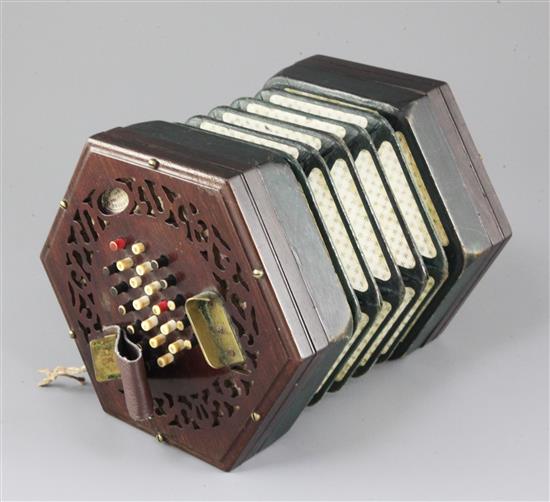 A Victorian rosewood concertina,